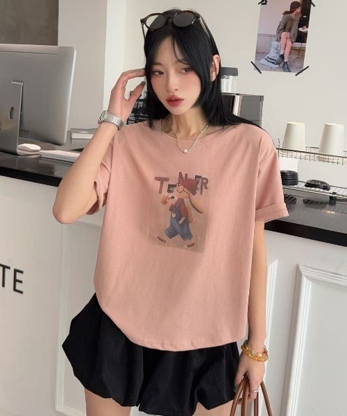DIAVEL（ディアベル）の「[5color]うさぎカートゥーングラフィックTシャツ（Tシャツ/カットソー・レディース・ホワイト/ピンク/ベージュ/イエロー/ブルー・M）」の19枚目の写真