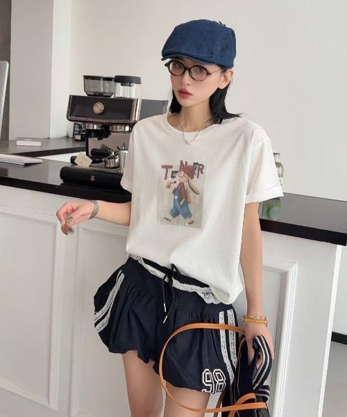 DIAVEL（ディアベル）の「[5color]うさぎカートゥーングラフィックTシャツ（Tシャツ/カットソー・レディース・ホワイト/ピンク/ベージュ/イエロー/ブルー・M）」の10枚目の写真