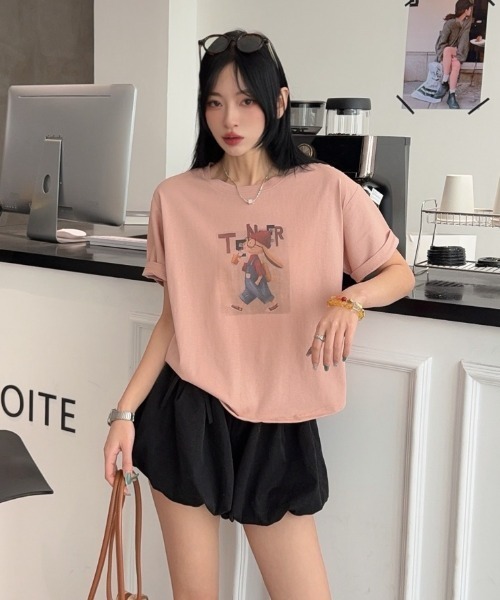 DIAVEL（ディアベル）の「[5color]うさぎカートゥーングラフィックTシャツ（Tシャツ/カットソー・レディース・ホワイト/ピンク/ベージュ/イエロー/ブルー・M）」の20枚目の写真