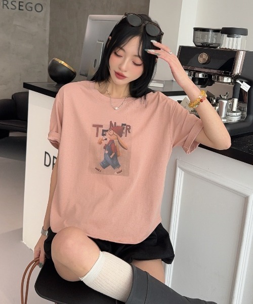 DIAVEL（ディアベル）の「[5color]うさぎカートゥーングラフィックTシャツ（Tシャツ/カットソー・レディース・ホワイト/ピンク/ベージュ/イエロー/ブルー・M）」の18枚目の写真