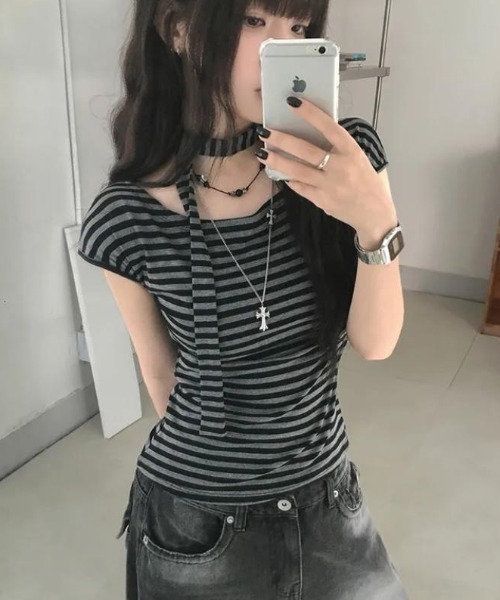 semplice(センプリチェ)の「Tシャツ【韓国ファッション】(Tシャツ/カットソー・レディース・グレー・L/M/S)」の3枚目の写真