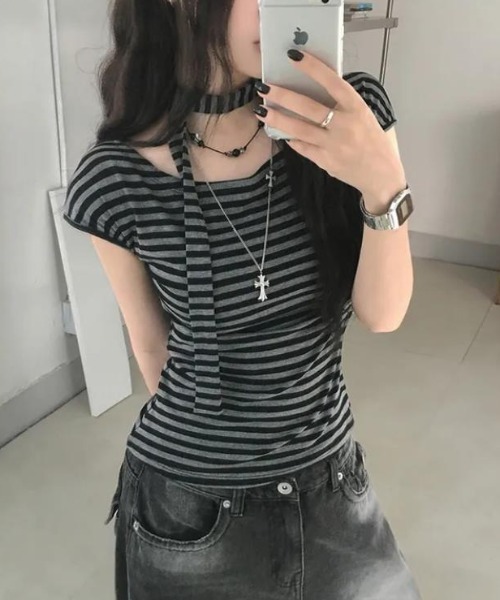 semplice(センプリチェ)の「Tシャツ【韓国ファッション】(Tシャツ/カットソー・レディース・グレー・L/M/S)」の7枚目の写真
