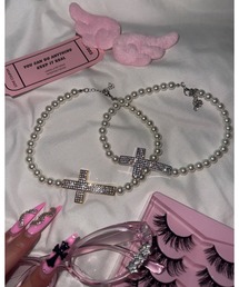dollslutz（ドルズラッツ）の「【dollslutz】cross pearl necklace / 【ﾄﾞﾙｽﾞﾗｯﾂ】クロスパールネックレス（ネックレス）」