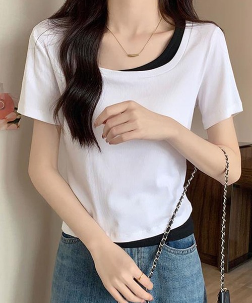 GLAMOROUS JANE(グラマラスジェーン)の「レイヤード風バイカラー半袖Tシャツ(Tシャツ/カットソー・レディース・ブラック/ホワイト・FREE)」の3枚目の写真