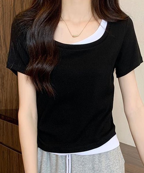 GLAMOROUS JANE(グラマラスジェーン)の「レイヤード風バイカラー半袖Tシャツ(Tシャツ/カットソー・レディース・ブラック/ホワイト・FREE)」の7枚目の写真