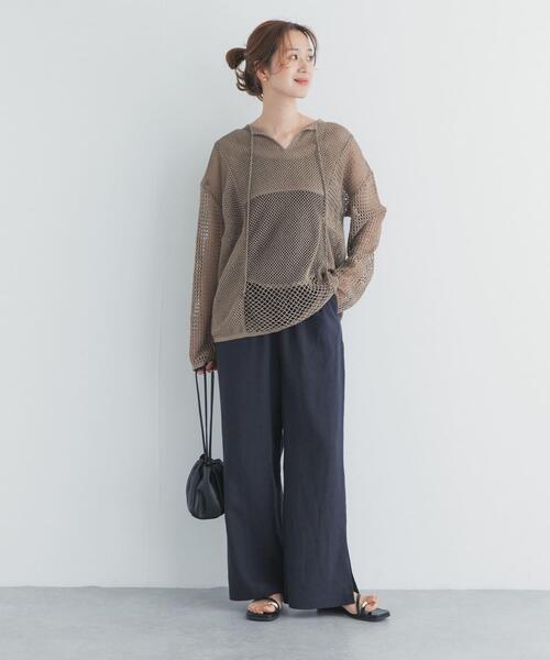 URBAN RESEARCH DOORS（アーバンリサーチドアーズ）の「『スタッフ企画』ラミー混スリットイージーパンツ（その他パンツ・レディース・ネイビー/ブラウン・MEDIUM/SMALL）」の8枚目の写真
