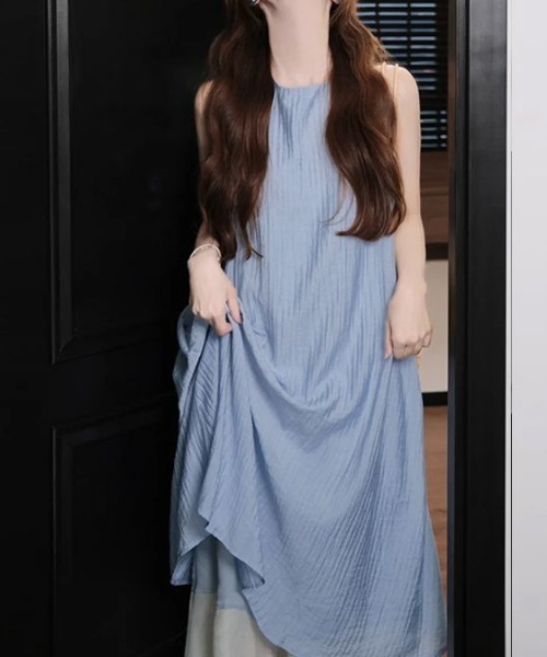 AMAJI(アマジ)の「メッシュ切替 キャミソールワンピース(ワンピース・レディース・ライトブルー・SMALL/MEDIUM/LARGE/X-LARGE)」の1枚目の写真
