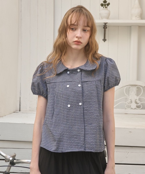 Birthday room(バースデイルーム)の「丸襟フラワーボタンパフブラウス/Round-Collar Puff-Sleeve Blouse with Flower Buttons(シャツ/ブラウス・レディース・クリーム/ネイビー・FREE)」の13枚目の写真