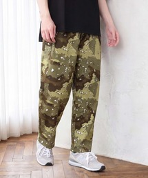 総柄無地 ワイドテーパードシェフパンツ