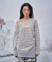 SOMSOC（ソムソック）の「ALLIE LACE KNITTED TOP_GREY（Tシャツ/カットソー）」