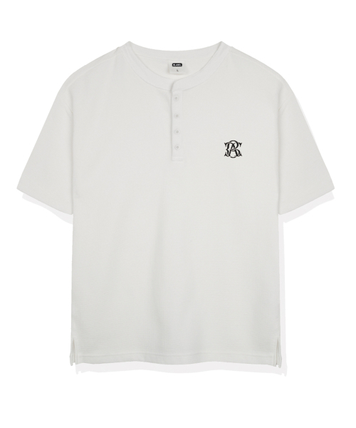 BASIC LABEL（ベーシックラベル）の「Mont Waffle Henley Neck Short-Sleeve T-shirt 3 Color [BLSR_0002]（Tシャツ/カットソー・レディース・グレー/ブラック/ホワイト・MEDIUM/LARGE/X-LARGE）」の4枚目の写真