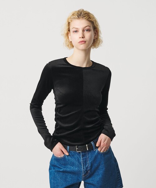 H BEAUTY&YOUTH UNITED ARROWS(エイチビューティーアンドユースユナイテッドアローズ)の「<H>ベロア タイト ロングスリーブ(Tシャツ/カットソー・レディース・ライトグレー/ブラック・FREE)」の1枚目の写真