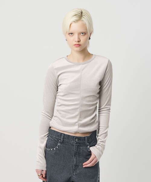 H BEAUTY&YOUTH UNITED ARROWS(エイチビューティーアンドユースユナイテッドアローズ)の「<H>ベロア タイト ロングスリーブ(Tシャツ/カットソー・レディース・ライトグレー/ブラック・FREE)」の20枚目の写真