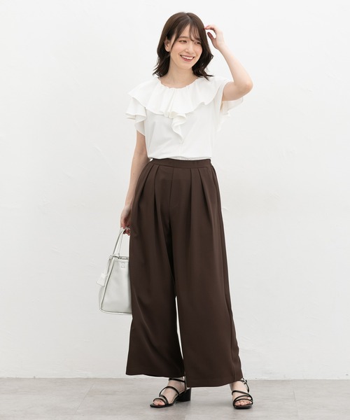 Honeys(ハニーズ)の「【ハニさら・接触冷感・UVカット】フリルTシャツ(Tシャツ/カットソー・レディース・オレンジ/ブラック/アイボリー/ブルーグリーン・S/M/LL/L)」の7枚目の写真