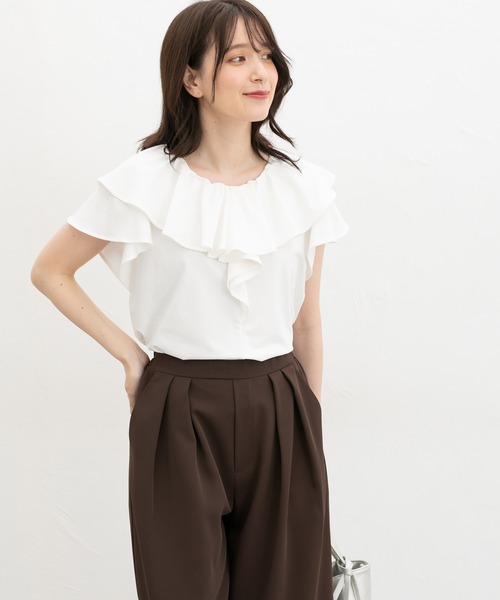 Honeys(ハニーズ)の「【ハニさら・接触冷感・UVカット】フリルTシャツ(Tシャツ/カットソー・レディース・オレンジ/ブラック/アイボリー/ブルーグリーン・S/M/LL/L)」の10枚目の写真