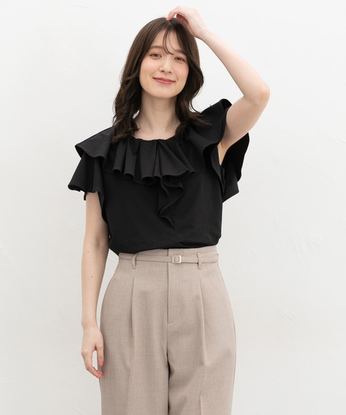 Honeys(ハニーズ)の「【ハニさら・接触冷感・UVカット】フリルTシャツ(Tシャツ/カットソー・レディース・オレンジ/ブラック/アイボリー/ブルーグリーン・S/M/LL/L)」の14枚目の写真