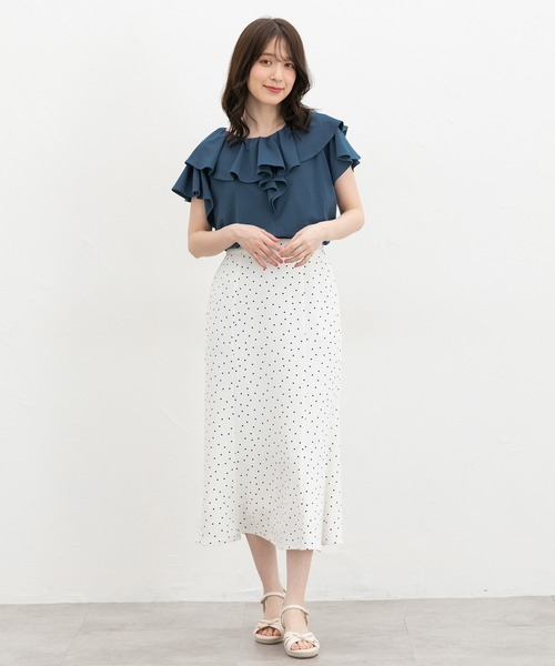 Honeys(ハニーズ)の「【ハニさら・接触冷感・UVカット】フリルTシャツ(Tシャツ/カットソー・レディース・オレンジ/ブラック/アイボリー/ブルーグリーン・S/M/LL/L)」の15枚目の写真