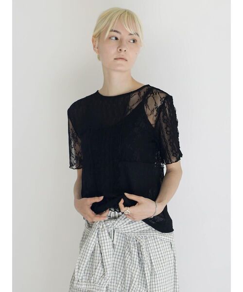:ETHROF(イーサオブ)の「SHEER LACE DESIGN TOPS(Tシャツ/カットソー・レディース・ブラック/オフホワイト・FREE)」の8枚目の写真