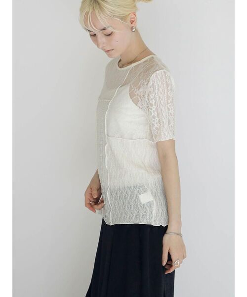 :ETHROF(イーサオブ)の「SHEER LACE DESIGN TOPS(Tシャツ/カットソー・レディース・ブラック/オフホワイト・FREE)」の4枚目の写真