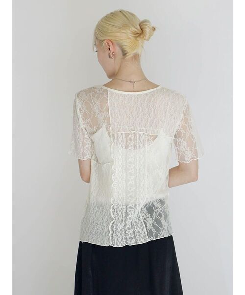 :ETHROF(イーサオブ)の「SHEER LACE DESIGN TOPS(Tシャツ/カットソー・レディース・ブラック/オフホワイト・FREE)」の6枚目の写真