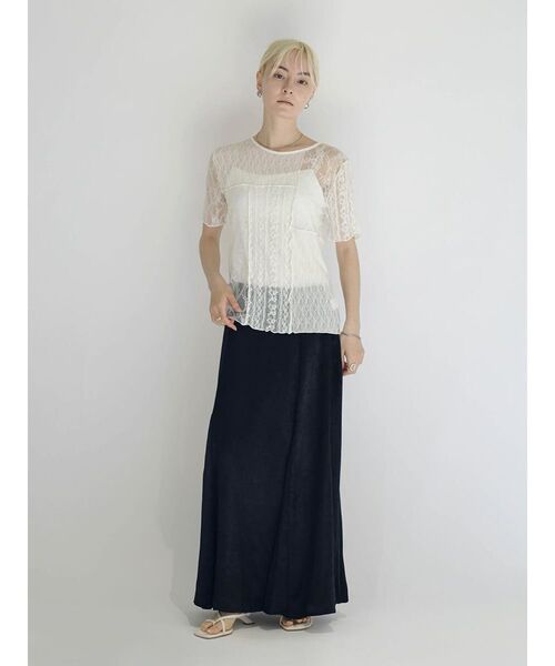 :ETHROF(イーサオブ)の「SHEER LACE DESIGN TOPS(Tシャツ/カットソー・レディース・ブラック/オフホワイト・FREE)」の7枚目の写真