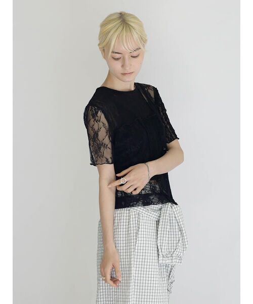 :ETHROF(イーサオブ)の「SHEER LACE DESIGN TOPS(Tシャツ/カットソー・レディース・ブラック/オフホワイト・FREE)」の10枚目の写真