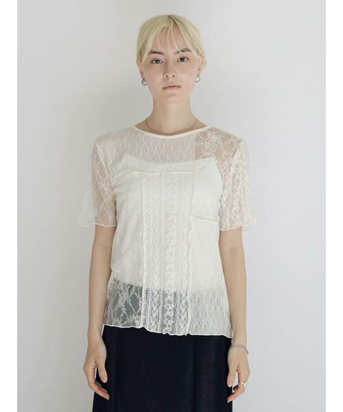 :ETHROF(イーサオブ)の「SHEER LACE DESIGN TOPS(Tシャツ/カットソー・レディース・ブラック/オフホワイト・FREE)」の13枚目の写真