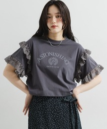 袖レースプリントショートTシャツ