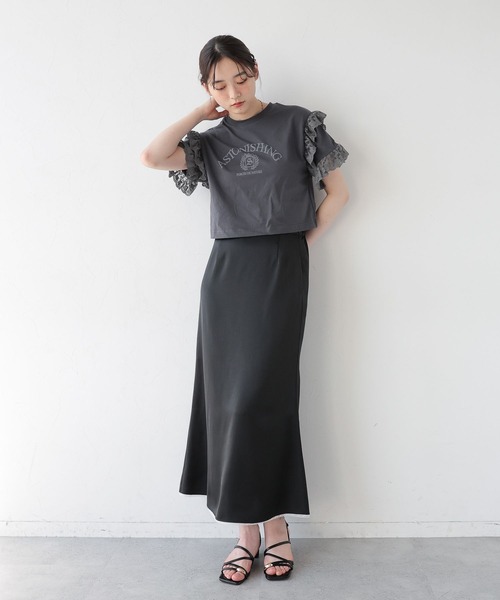 RAGEBLUE(レイジブルー)の「袖レースプリントショートTシャツ(Tシャツ/カットソー・レディース・オフホワイト/グレー・FREE)」の8枚目の写真