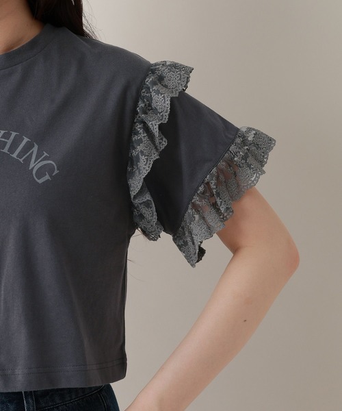 RAGEBLUE(レイジブルー)の「袖レースプリントショートTシャツ(Tシャツ/カットソー・レディース・オフホワイト/グレー・FREE)」の15枚目の写真