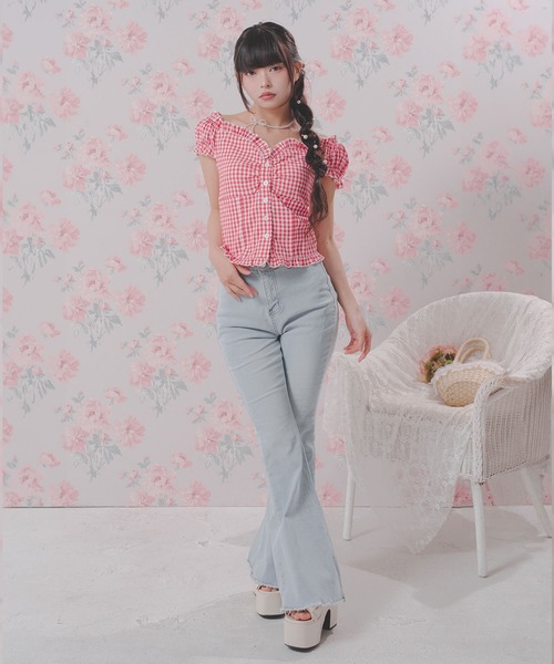 DearMyLoveRose（ディアマイラブローズ）の「2WAYパフスリーブギンガムチェックブラウス【大きいサイズあり】（シャツ/ブラウス・レディース・レッド/ブラック・M-L/LL～3L/L～LL）」の8枚目の写真