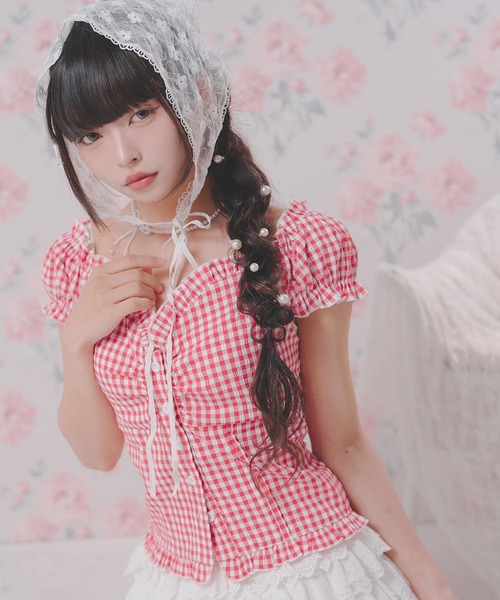 DearMyLoveRose（ディアマイラブローズ）の「2WAYパフスリーブギンガムチェックブラウス【大きいサイズあり】（シャツ/ブラウス・レディース・レッド/ブラック・M-L/LL～3L/L～LL）」の9枚目の写真