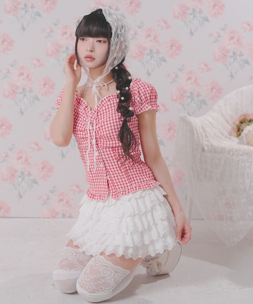 DearMyLoveRose（ディアマイラブローズ）の「2WAYパフスリーブギンガムチェックブラウス【大きいサイズあり】（シャツ/ブラウス・レディース・レッド/ブラック・M-L/LL～3L/L～LL）」の10枚目の写真