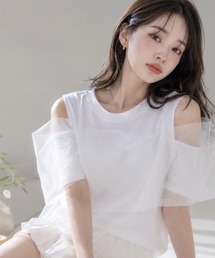 オーガンジーリボンデザインTシャツ/レイヤ―ドトップス