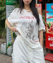 HALEY PESCA/カウガールプリントワンショルダーオーバーTシャツ