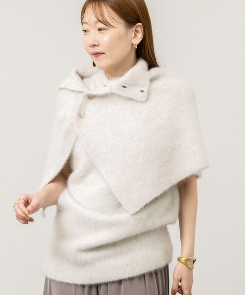 NOLLEY’S Sophi(ノーリーズソフィ)の「ウール混ヘアリー片開きポンチョ(ニット/セーター・レディース・ダークブラウン/グレイッシュベージュ・38)」の10枚目の写真