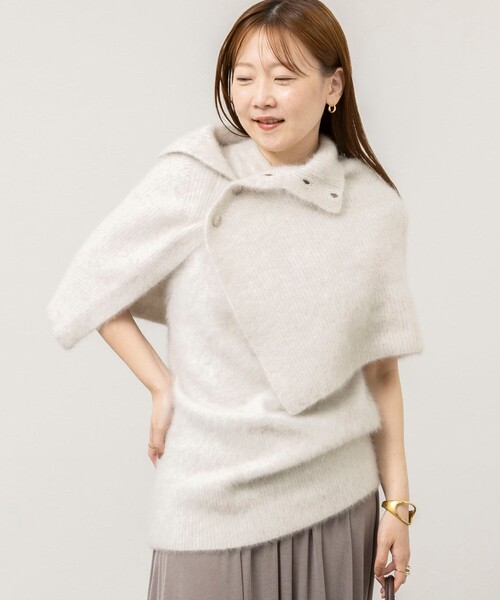 NOLLEY’S Sophi(ノーリーズソフィ)の「ウール混ヘアリー片開きポンチョ(ニット/セーター・レディース・ダークブラウン/グレイッシュベージュ・38)」の13枚目の写真