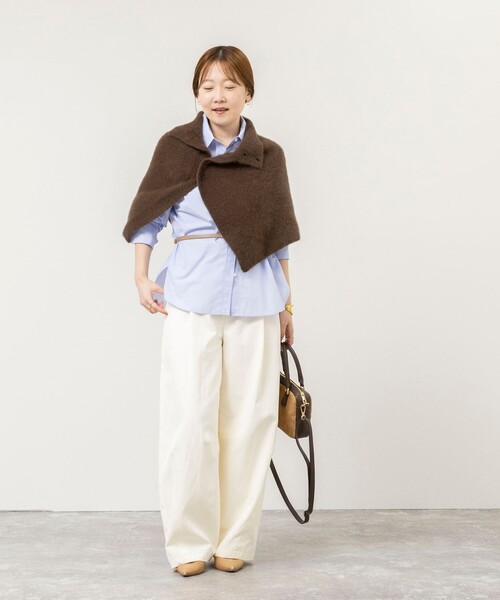 NOLLEY’S Sophi(ノーリーズソフィ)の「ウール混ヘアリー片開きポンチョ(ニット/セーター・レディース・ダークブラウン/グレイッシュベージュ・38)」の14枚目の写真