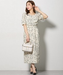 【大きい胸専用】総柄タイトシルエット カシュクール半袖ワンピース(ポケット付)
