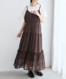 lace docking dot cami onepiece / レースドッキングドットキャミ