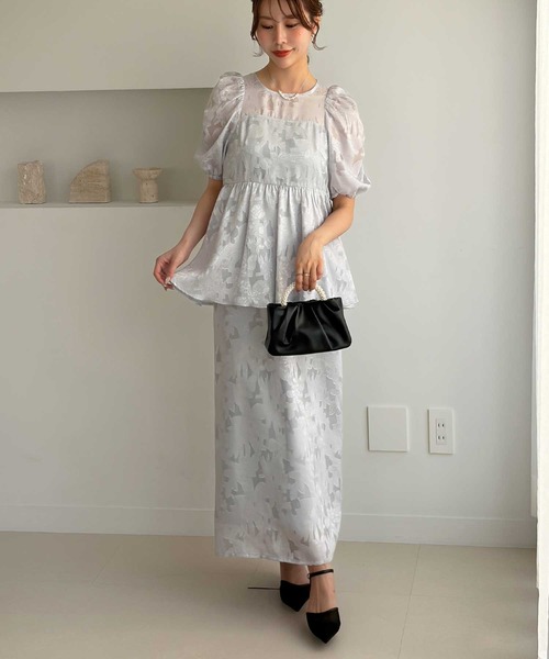 GeeRA(ジーラ)の「バブルスリーブペプラムジャガードドレス(ドレス・レディース・ブラック/ライトグレー・X-LARGE/LARGE/MEDIUM)」の6枚目の写真