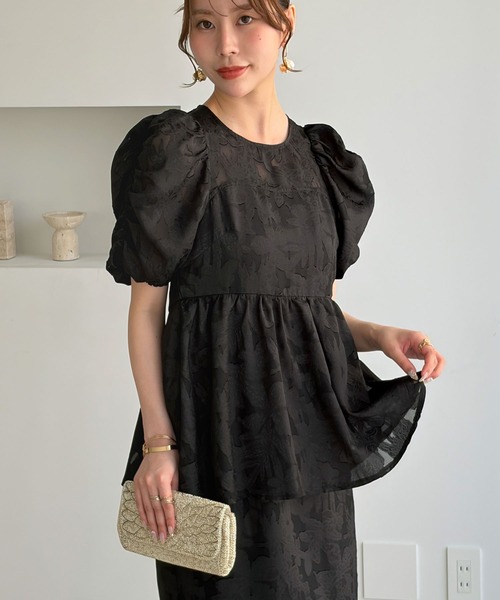 GeeRA(ジーラ)の「バブルスリーブペプラムジャガードドレス(ドレス・レディース・ブラック/ライトグレー・X-LARGE/LARGE/MEDIUM)」の10枚目の写真