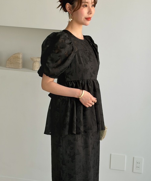 GeeRA(ジーラ)の「バブルスリーブペプラムジャガードドレス(ドレス・レディース・ブラック/ライトグレー・X-LARGE/LARGE/MEDIUM)」の11枚目の写真