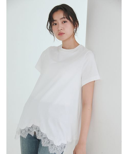 Mila Owen(ミラオーウェン)の「【WEB限定】レースヘムTシャツ(Tシャツ/カットソー・レディース・ホワイト/ライトブルー/ブラック・F)」の10枚目の写真