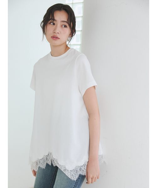 Mila Owen(ミラオーウェン)の「【WEB限定】レースヘムTシャツ(Tシャツ/カットソー・レディース・ホワイト/ライトブルー/ブラック・F)」の22枚目の写真