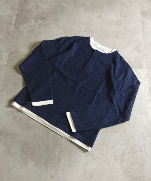 ATELANE(アテレーン)の「ATELANE /フェイクレイヤードヘンリーネック(Tシャツ/カットソー・メンズ・ネイビー/ブラック/ホワイト・X-LARGE/LARGE/MEDIUM)」の3枚目の写真
