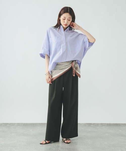 GLOBAL WORK（グローバルワーク）の「タイプライタ－コクーンシャツＴ/678457（シャツ/ブラウス・レディース・サックスブルー/ボルドー・MEDIUM/LARGE）」の18枚目の写真