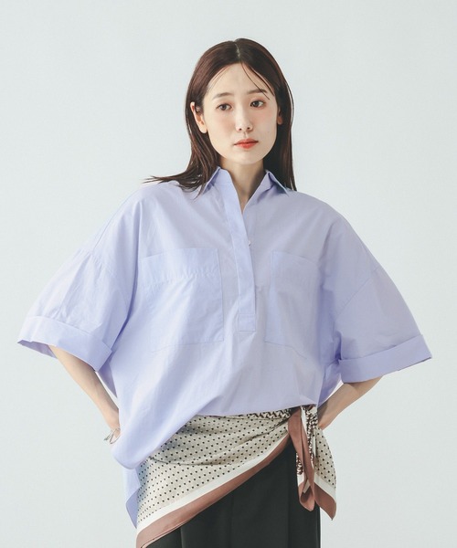 GLOBAL WORK（グローバルワーク）の「タイプライタ－コクーンシャツＴ/678457（シャツ/ブラウス・レディース・サックスブルー/ボルドー・MEDIUM/LARGE）」の19枚目の写真