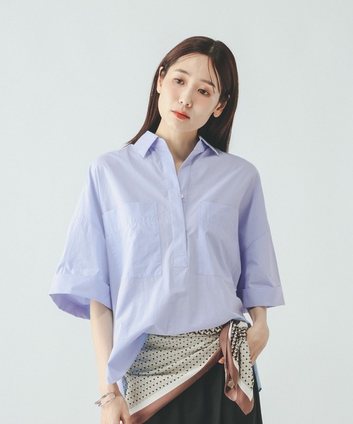 GLOBAL WORK（グローバルワーク）の「タイプライタ－コクーンシャツＴ/678457（シャツ/ブラウス・レディース・サックスブルー/ボルドー・MEDIUM/LARGE）」の20枚目の写真