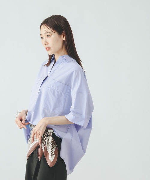 GLOBAL WORK（グローバルワーク）の「タイプライタ－コクーンシャツＴ/678457（シャツ/ブラウス・レディース・サックスブルー/ボルドー・MEDIUM/LARGE）」の21枚目の写真